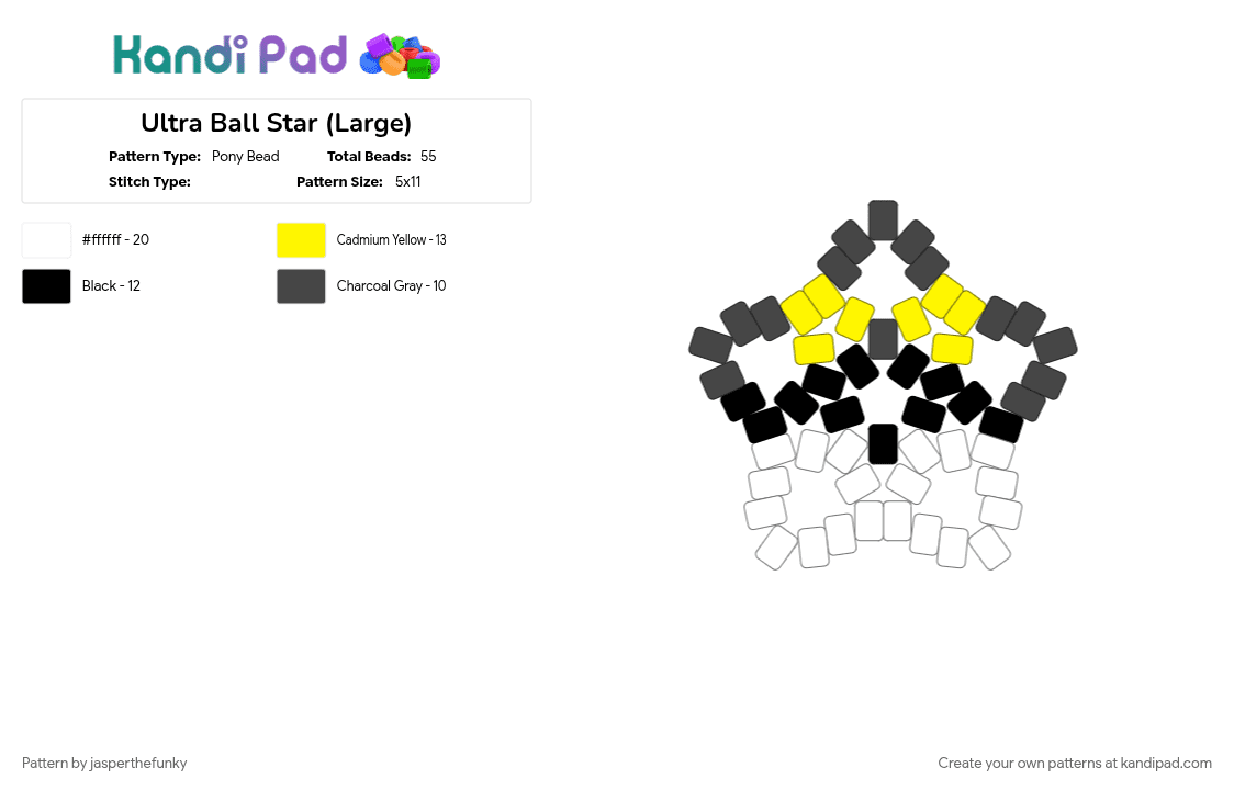 Ultra Ball Star (Large) - Pony Bead Pattern by jasperthefunky on Kandi Pad - anime, brown, gaming, pokeball, pokemon, yellow