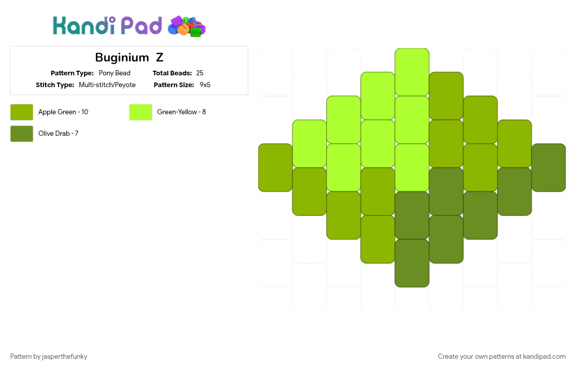 Buginium  Z - Pony Bead Pattern by jasperthefunky on Kandi Pad - green, pokemon, pokemon sun and moon