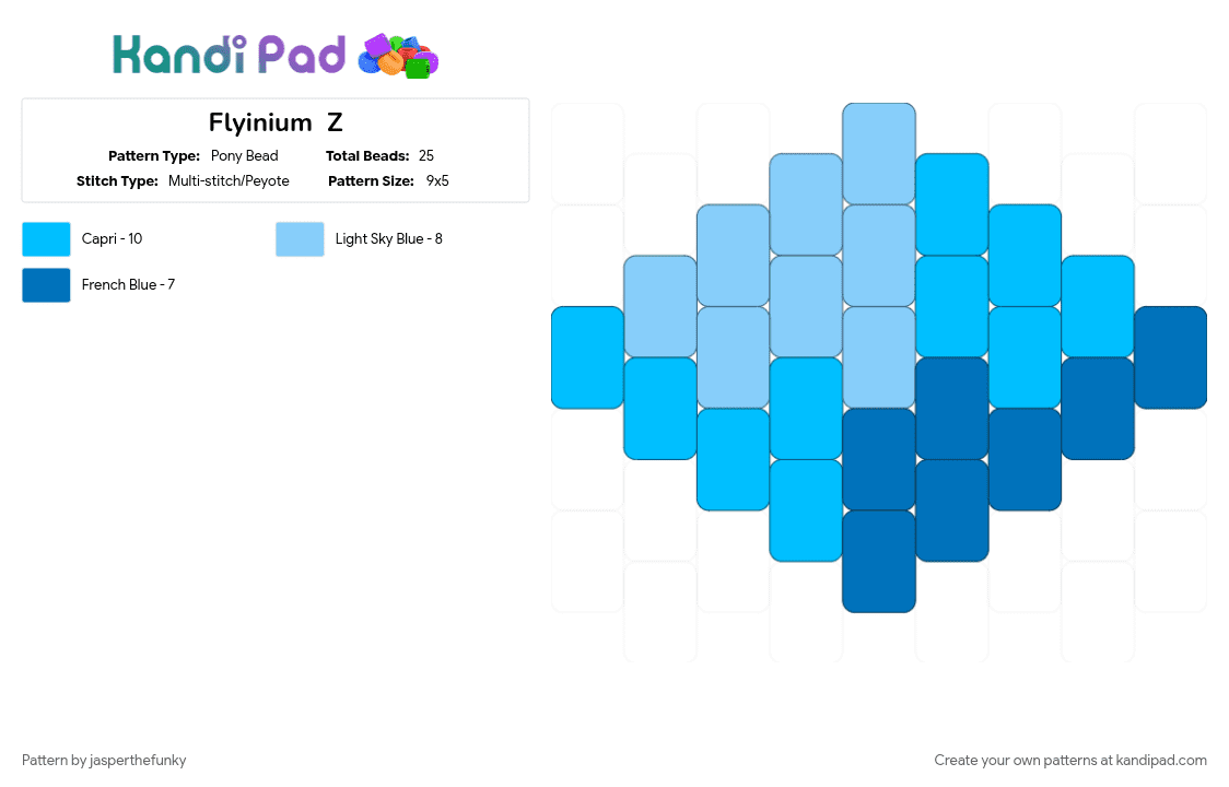 Flyinium  Z - Pony Bead Pattern by jasperthefunky on Kandi Pad - blue, light blue, pokemon, pokemon sun and moon