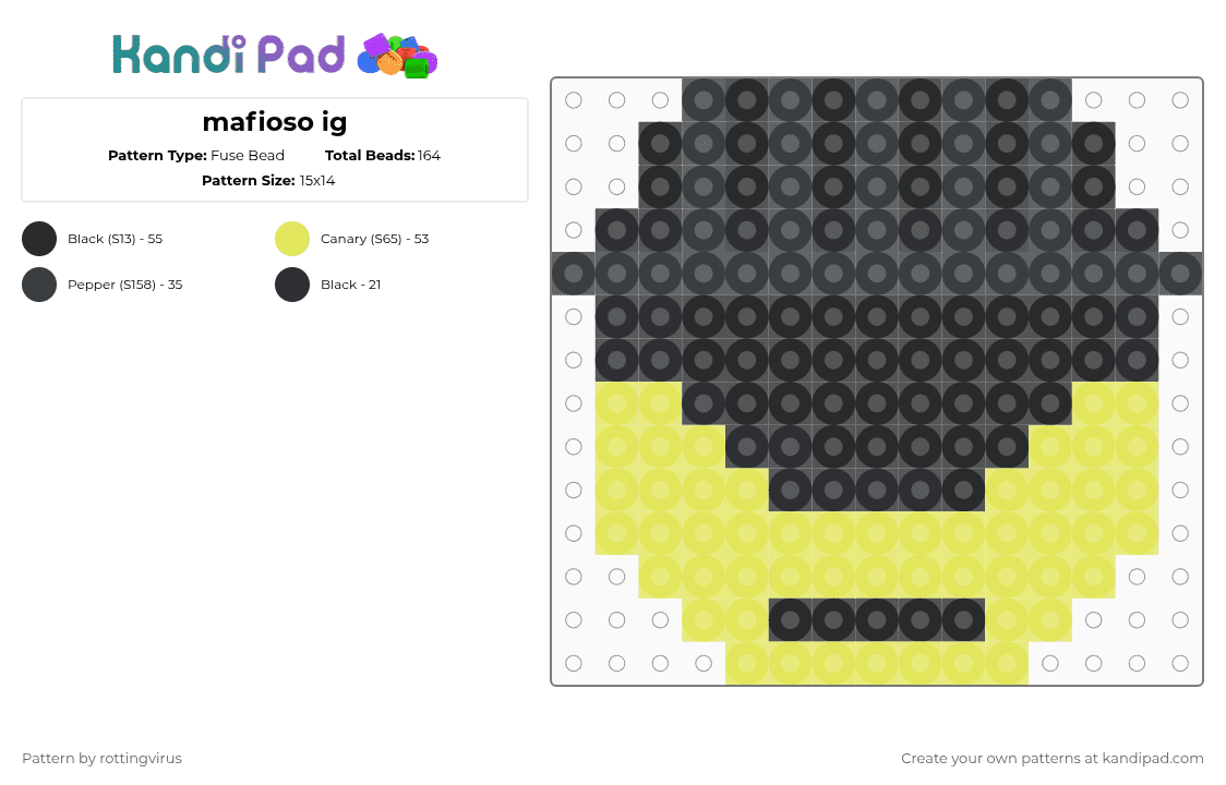 mafioso ig - Fuse Bead Pattern by rottingvirus on Kandi Pad - black, dreamgame, forsaken, roblox, yellow