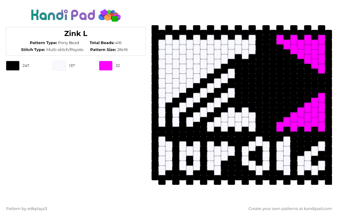 Zink L - Pony Bead Pattern by edkplayz3 on Kandi Pad - white