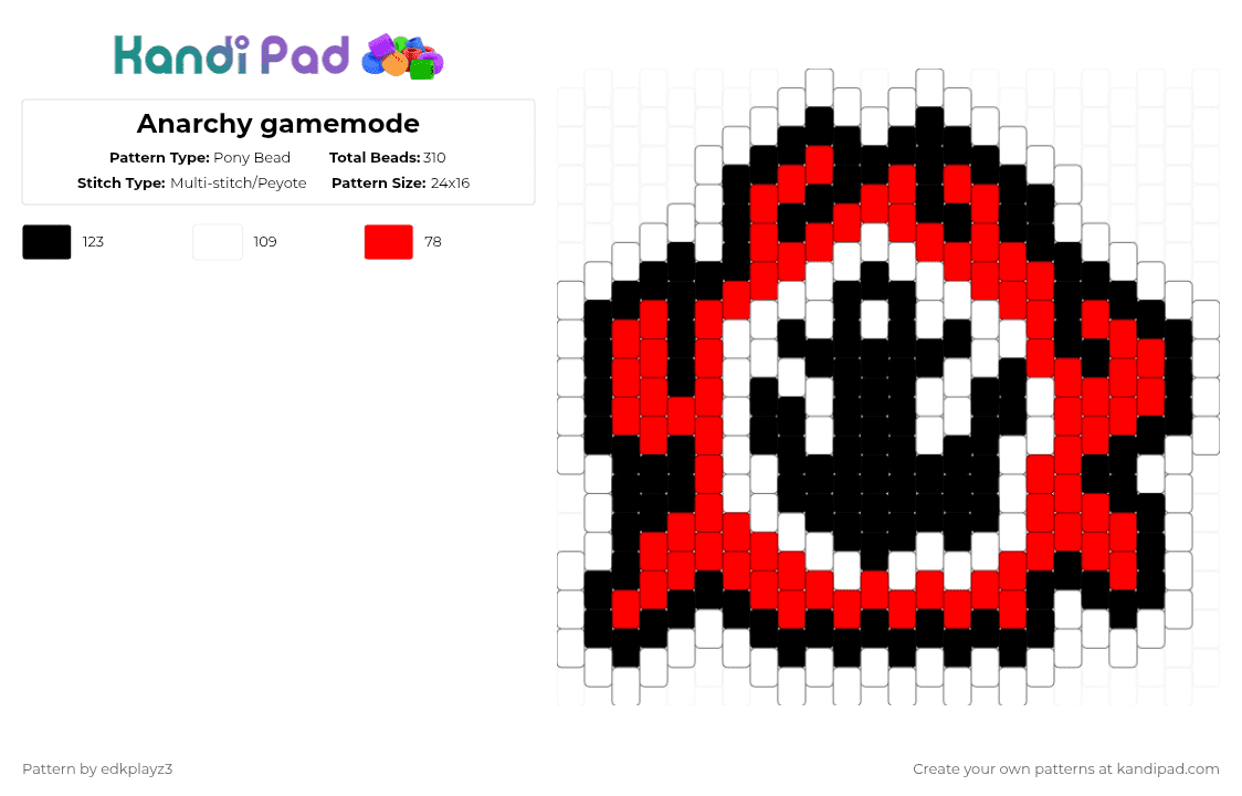 Anarchy gamemode - Pony Bead Pattern by edkplayz3 on Kandi Pad - anarchy,splatoon,video game,gaming,red,white