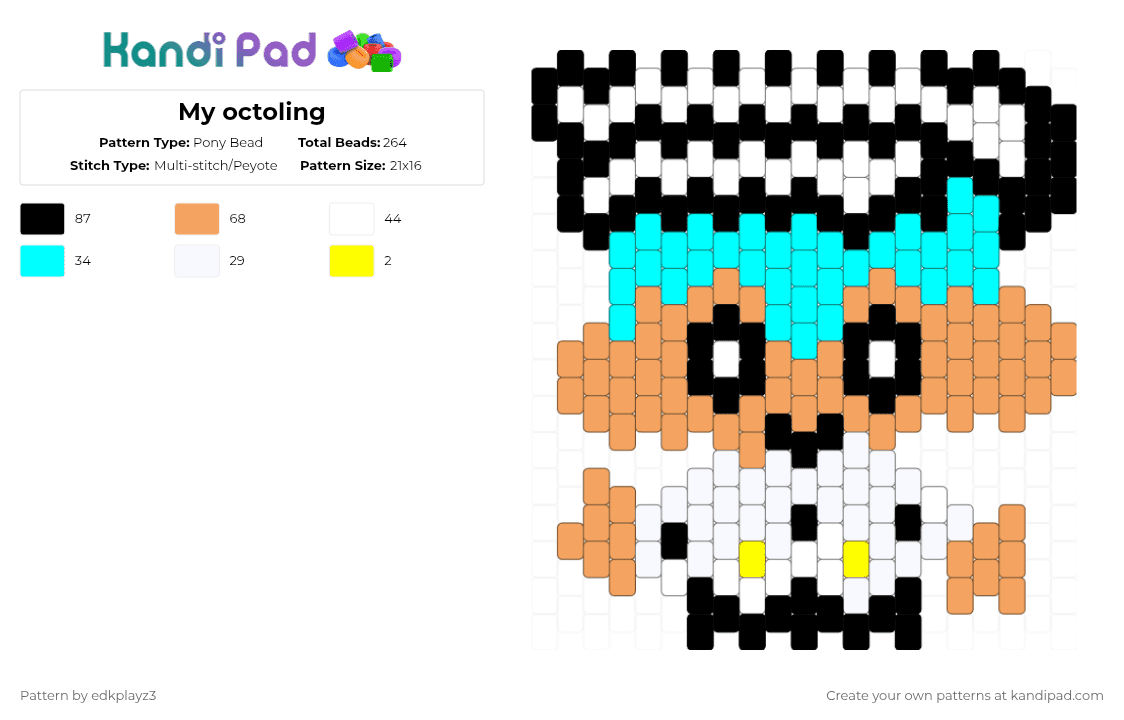 My octoling - Pony Bead Pattern by edkplayz3 on Kandi Pad - orange,light blue