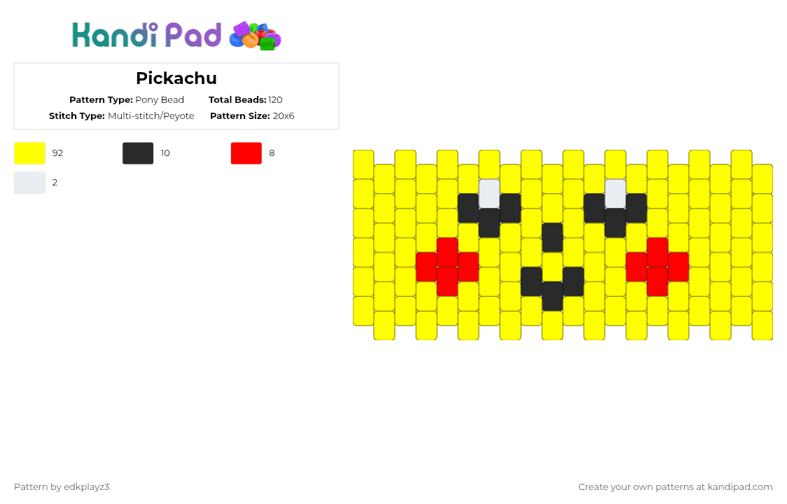 Pickachu - Pony Bead Pattern by edkplayz3 on Kandi Pad - yellow