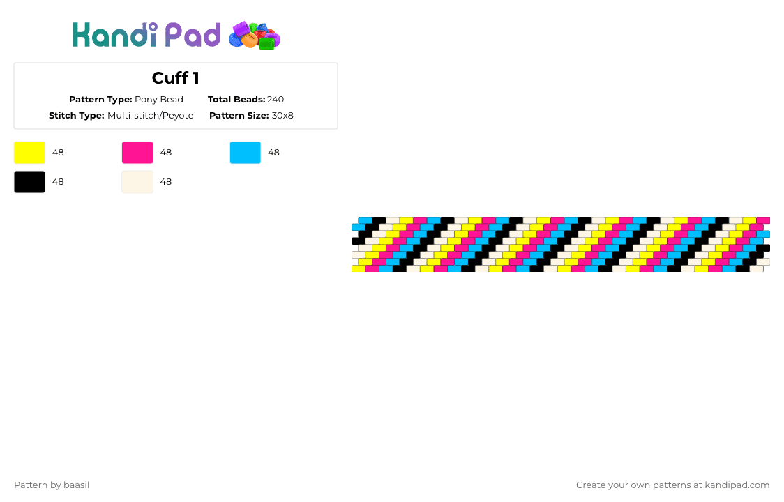 Cartoon Network cuff - Pony Bead Pattern by baasil on Kandi Pad - diagonal,stripes,yellow,pink,light blue