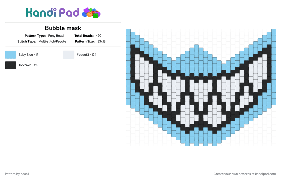 Bubble mask - Pony Bead Pattern by baasil on Kandi Pad - light blue, white