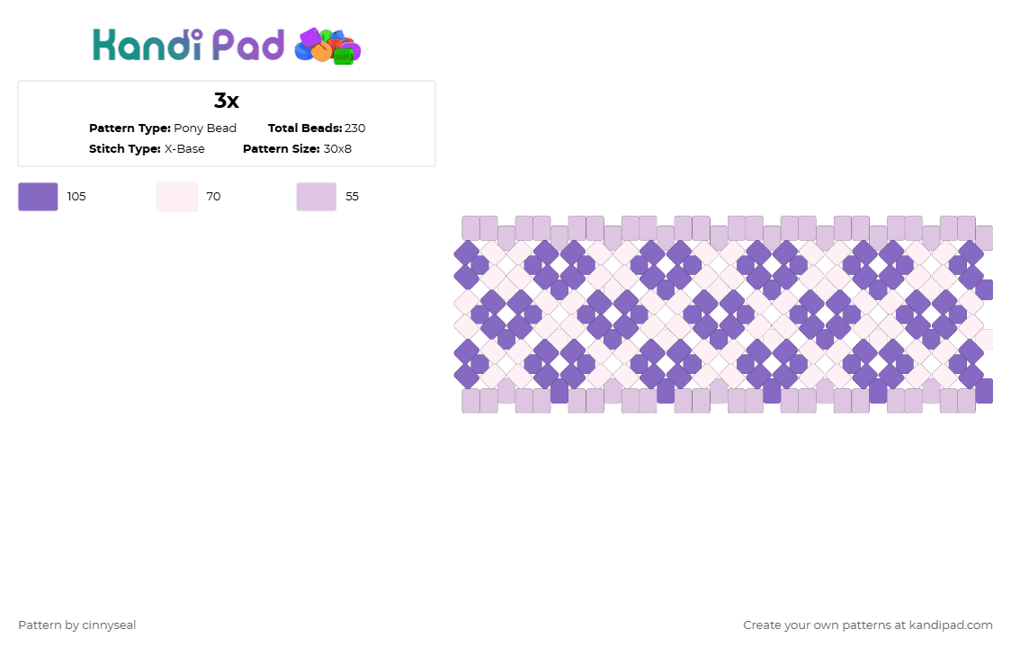3x - Pony Bead Pattern by cinnyseal on Kandi Pad - pink,purple
