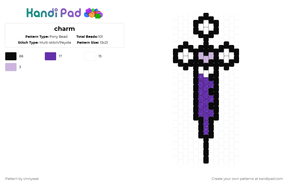 charm - Pony Bead Pattern by cinnyseal on Kandi Pad - syringe,needle,medicine,black,purple