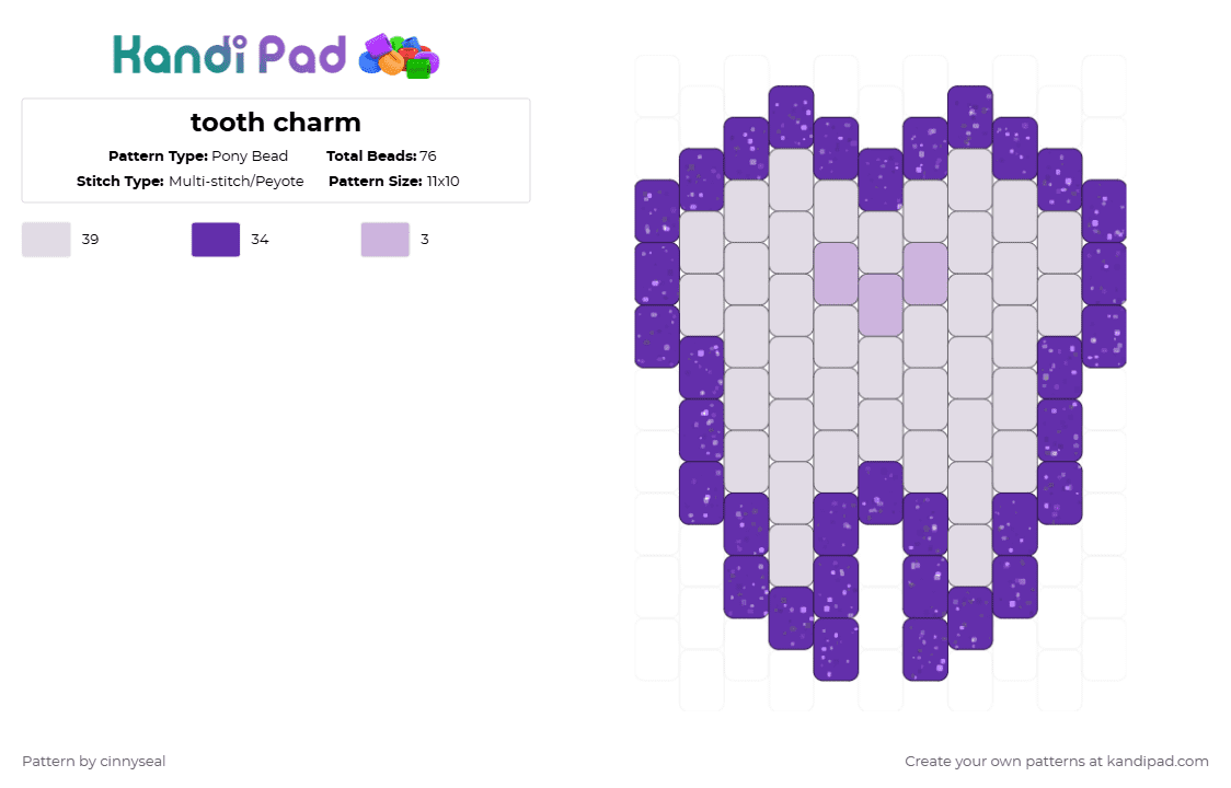 tooth charm - Pony Bead Pattern by cinnyseal on Kandi Pad - purple