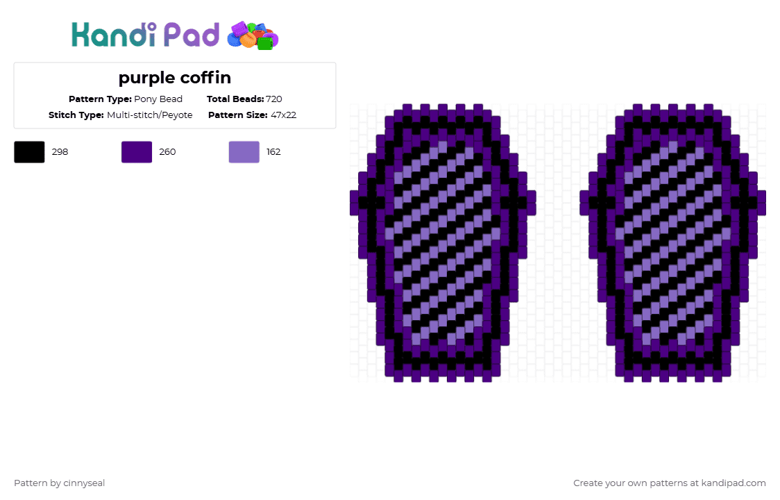 purple coffin - Pony Bead Pattern by cinnyseal on Kandi Pad - black,purple