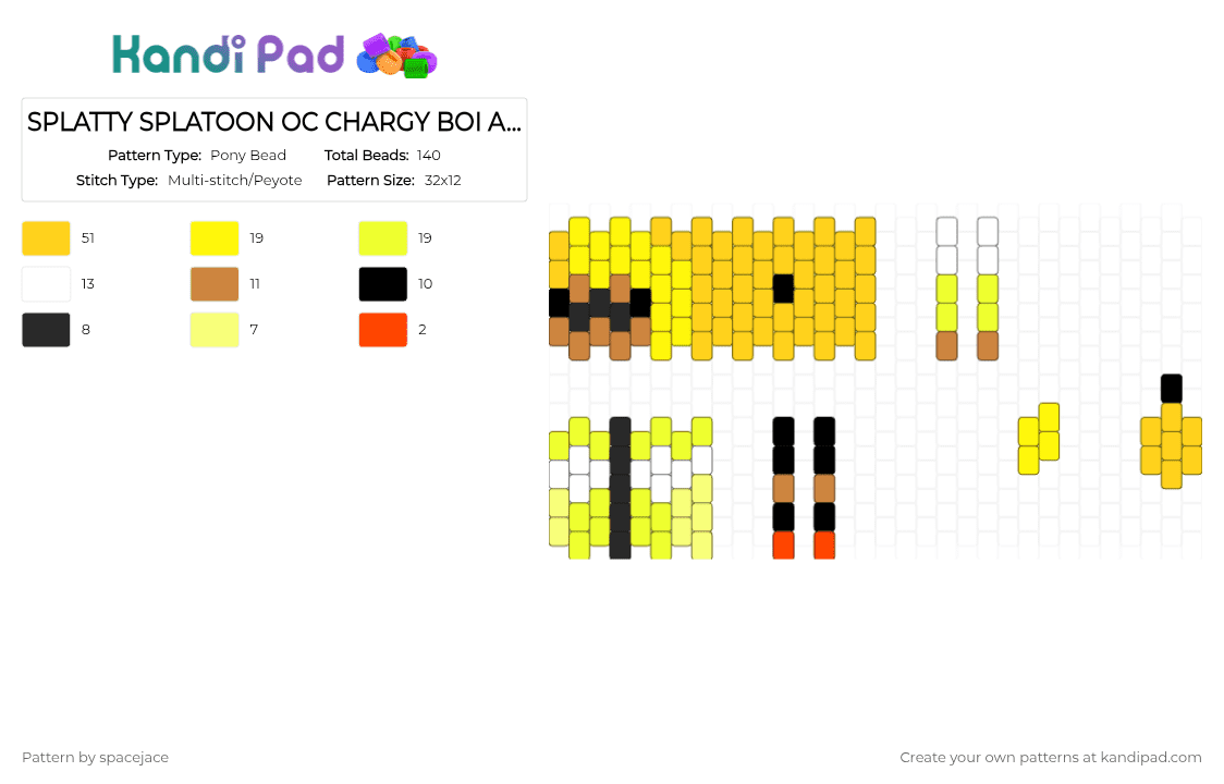SPLATTY SPLATOON OC CHARGY BOI AGENT 4 VER - Pony Bead Pattern by spacejace on Kandi Pad - yellow