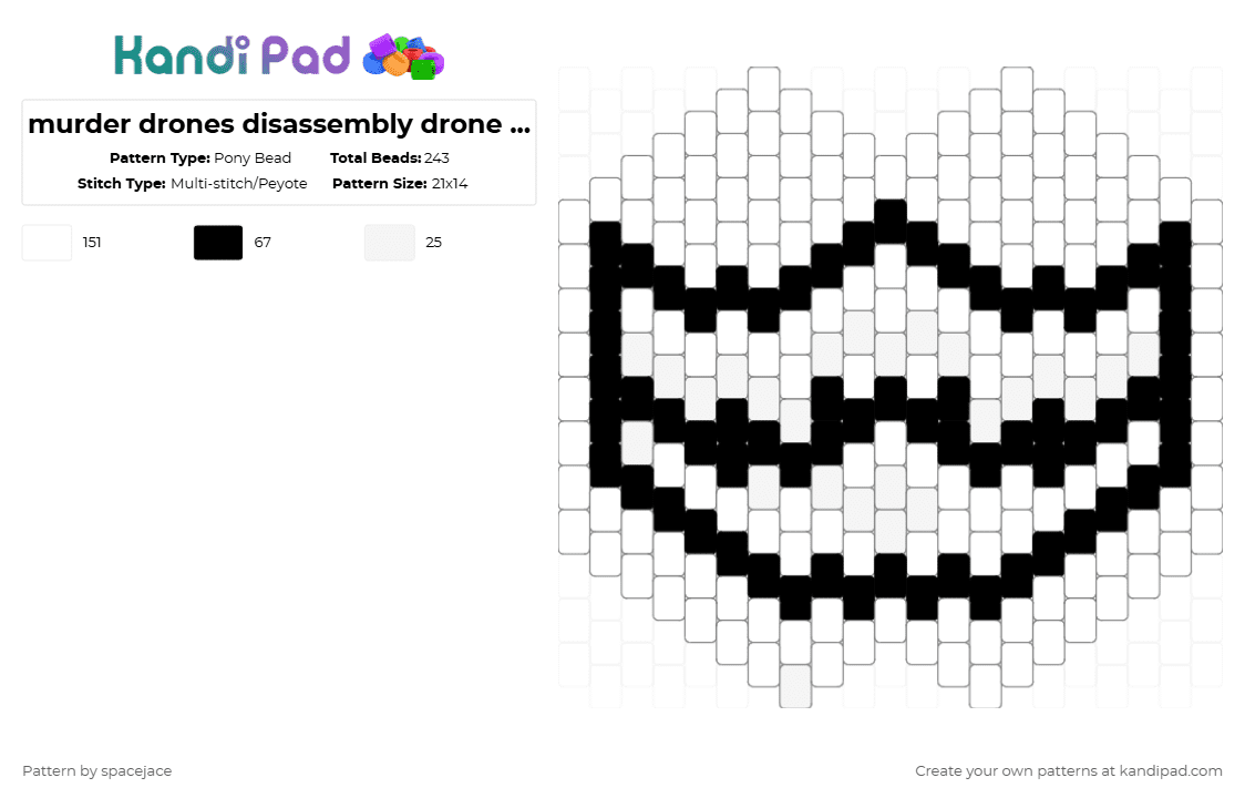 murder drones disassembly drone mask - Pony Bead Pattern by spacejace on Kandi Pad - white,black