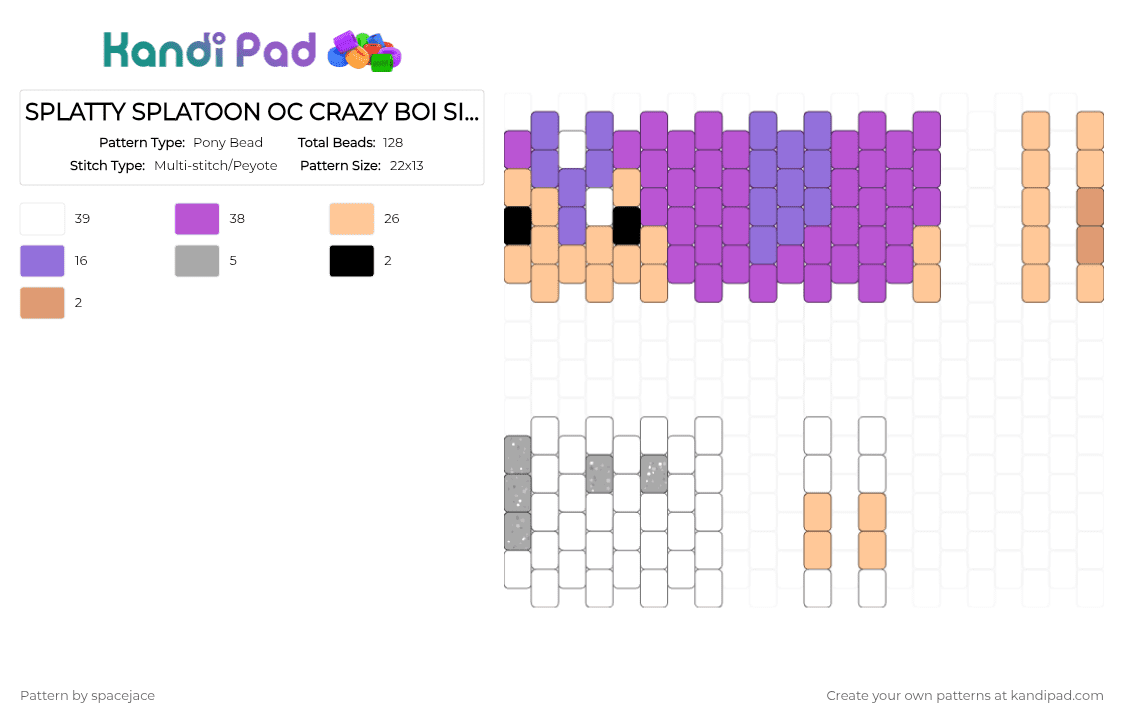 SPLATTY SPLATOON OC CRAZY BOI SIDE ORDER AGENT 8 VER - Pony Bead Pattern by spacejace on Kandi Pad - pink,beige