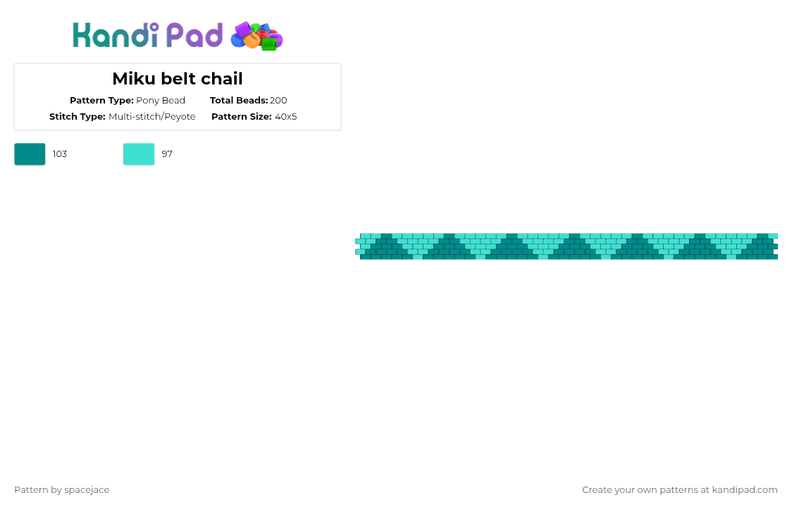 Miku belt chail - Pony Bead Pattern by spacejace on Kandi Pad - teal,light blue