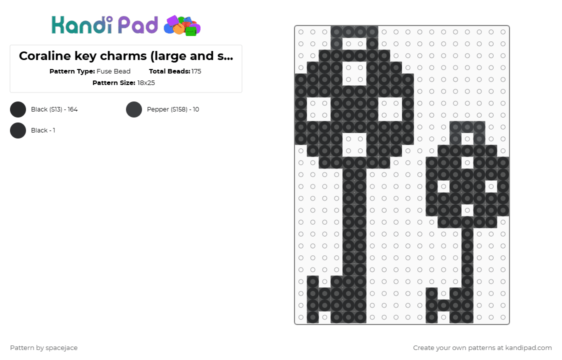 Coraline key charms (large and small - Fuse Bead Pattern by spacejace on Kandi Pad - black,cotdkeys,coraline