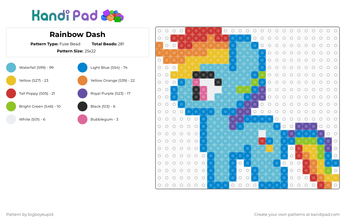Rainbow Dash - Fuse Bead Pattern by bigboykupid on Kandi Pad - blue,light blue,my little pony,mlp,rainbow dash