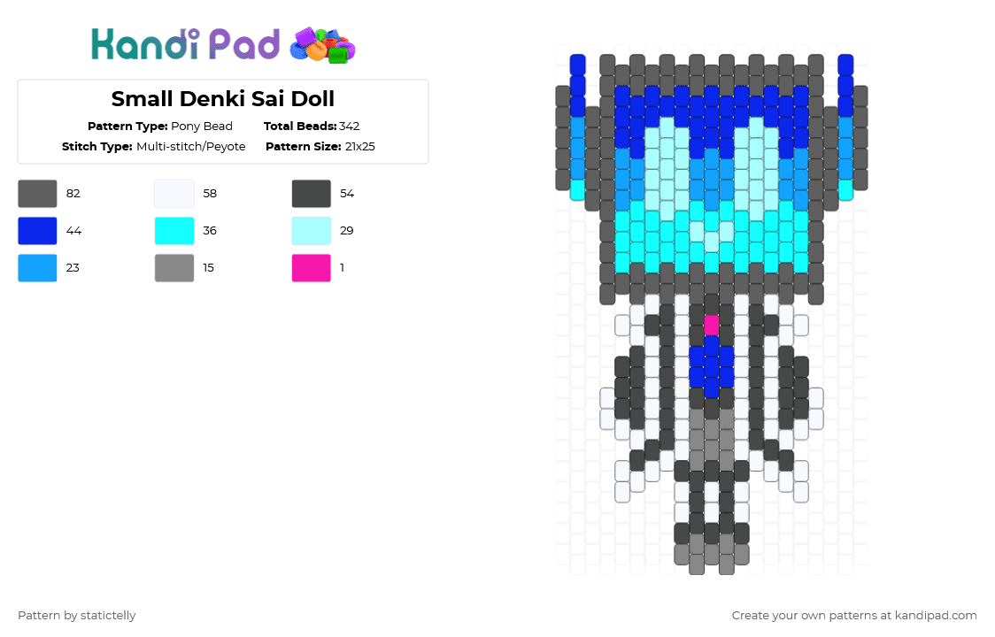 Small Denki Sai Doll - Pony Bead Pattern by statictelly on Kandi Pad - gray,light blue,brown,tvhead