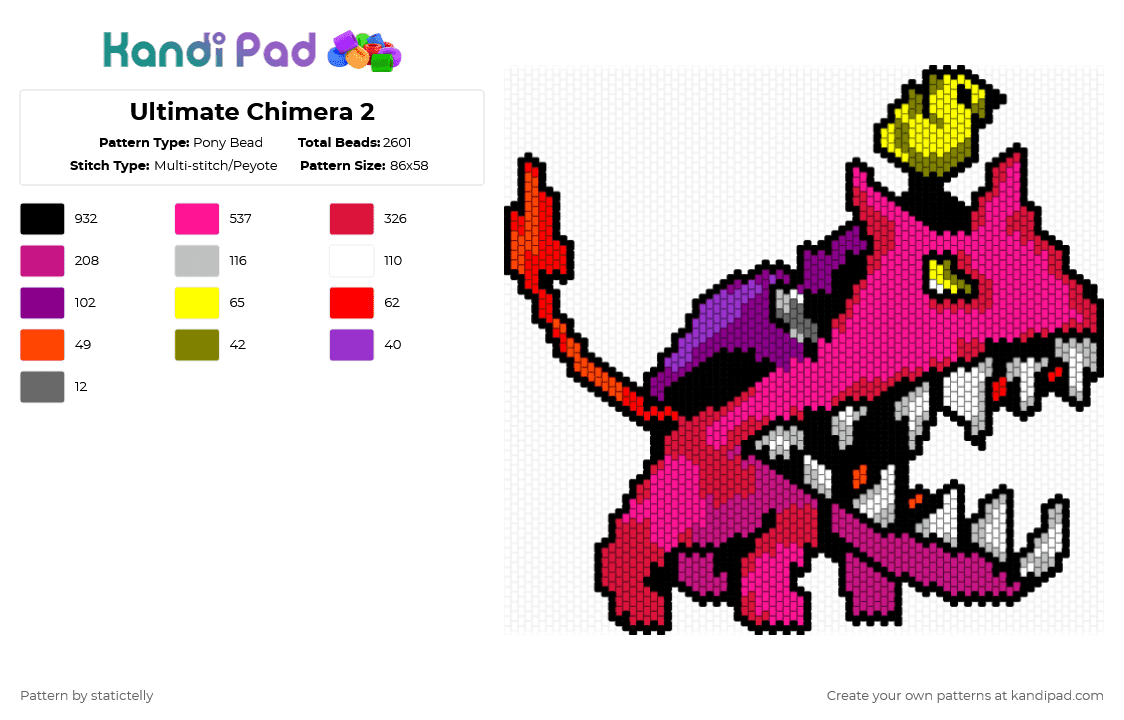 Ultimate Chimera 2 - Pony Bead Pattern by statictelly on Kandi Pad - red,pink