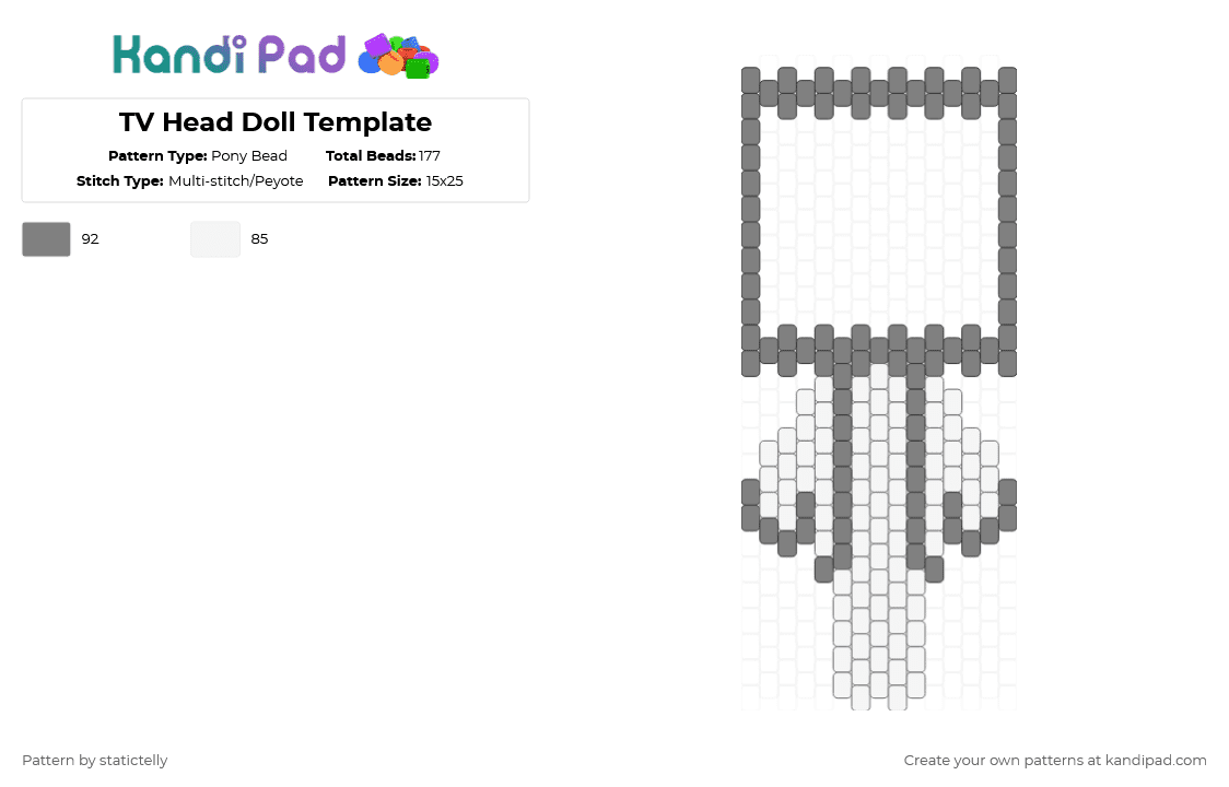 TV Head Doll Template - Pony Bead Pattern by statictelly on Kandi Pad - gray, white