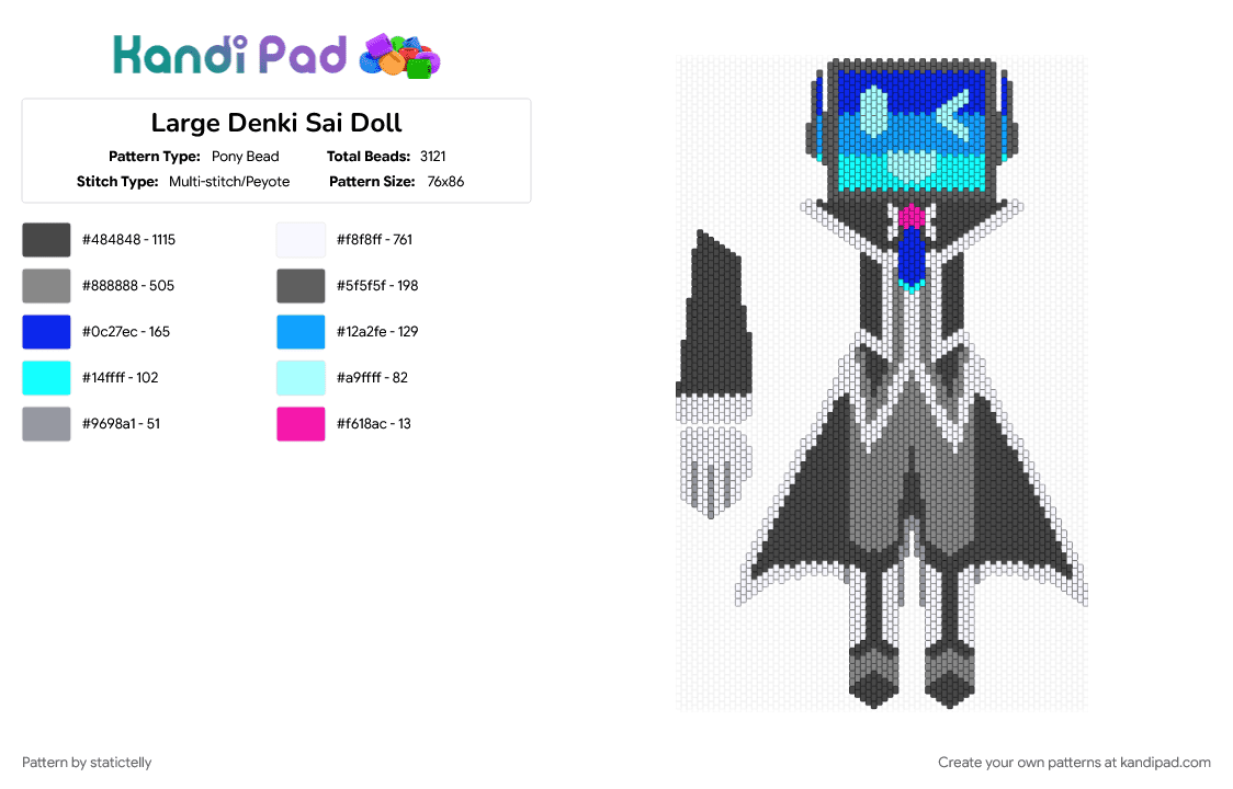 Large Denki Sai Doll - Pony Bead Pattern by statictelly on Kandi Pad - brown, gray