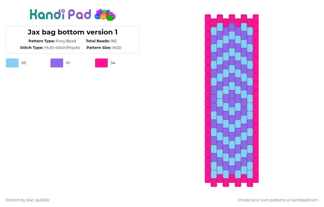 Jax bag bottom version 1 - Pony Bead Pattern by st4r_sp3ckle on Kandi Pad - light blue,purple