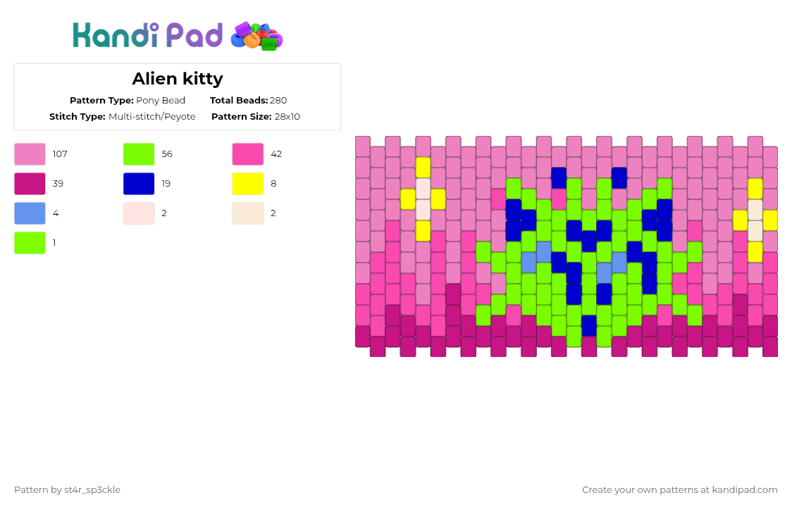 Alien kitty - Pony Bead Pattern by st4r_sp3ckle on Kandi Pad - cotdpets