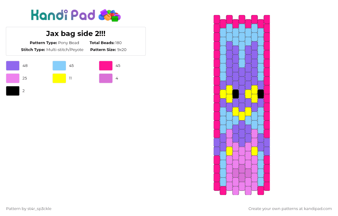 Jax bag side 2!!! - Pony Bead Pattern by st4r_sp3ckle on Kandi Pad - purple,light blue,pink