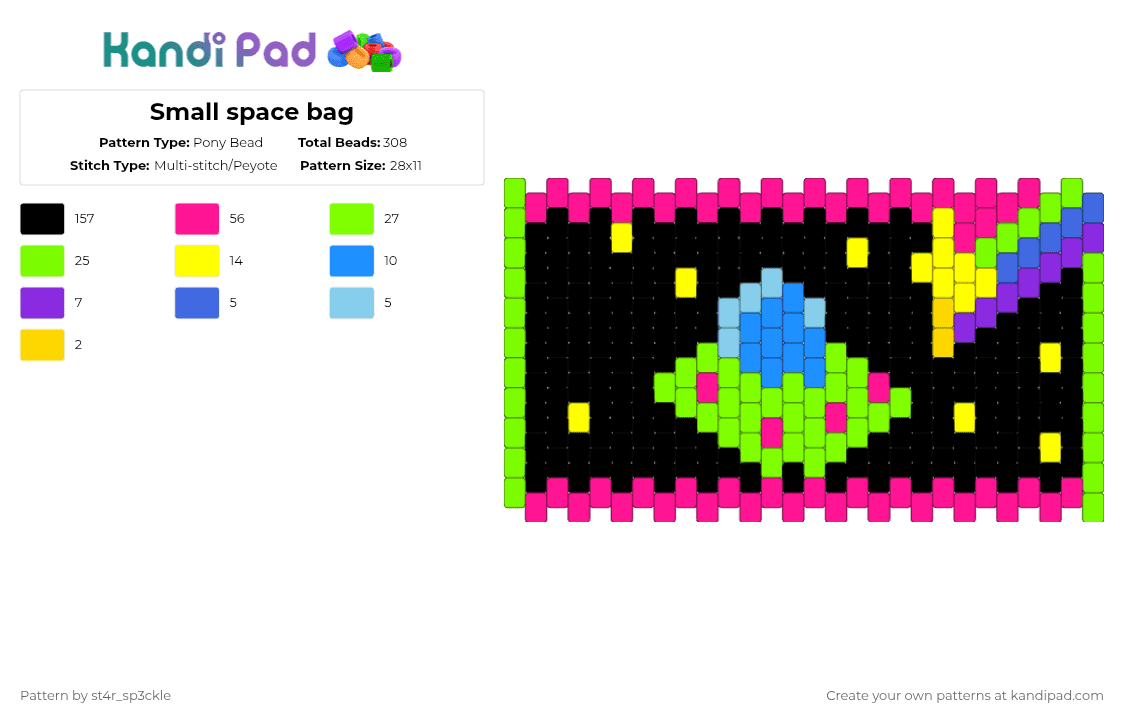 Small space bag - Pony Bead Pattern by st4r_sp3ckle on Kandi Pad - black,pink,green