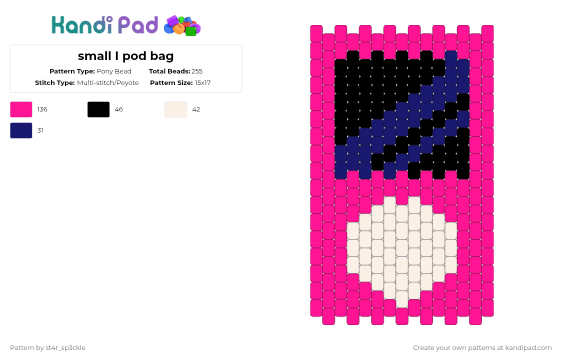 small I pod bag - Pony Bead Pattern by st4r_sp3ckle on Kandi Pad - pink