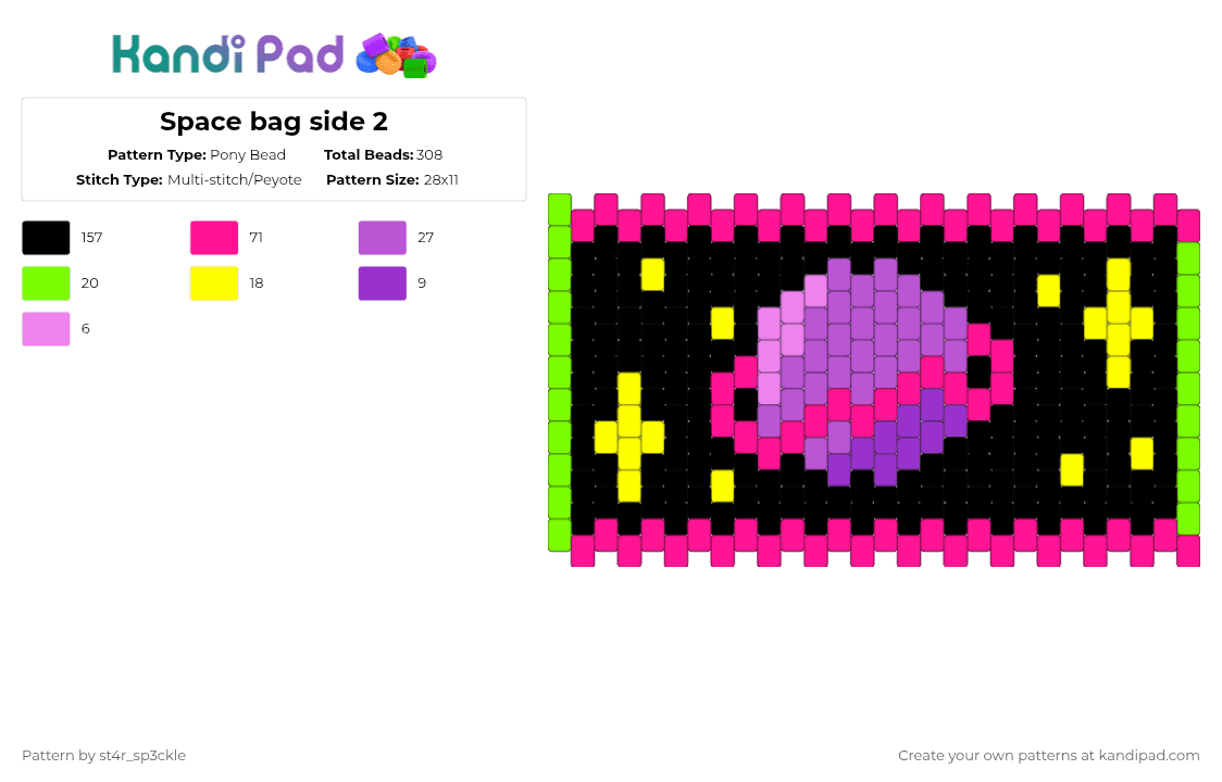 Space bag side 2 - Pony Bead Pattern by st4r_sp3ckle on Kandi Pad - black,pink