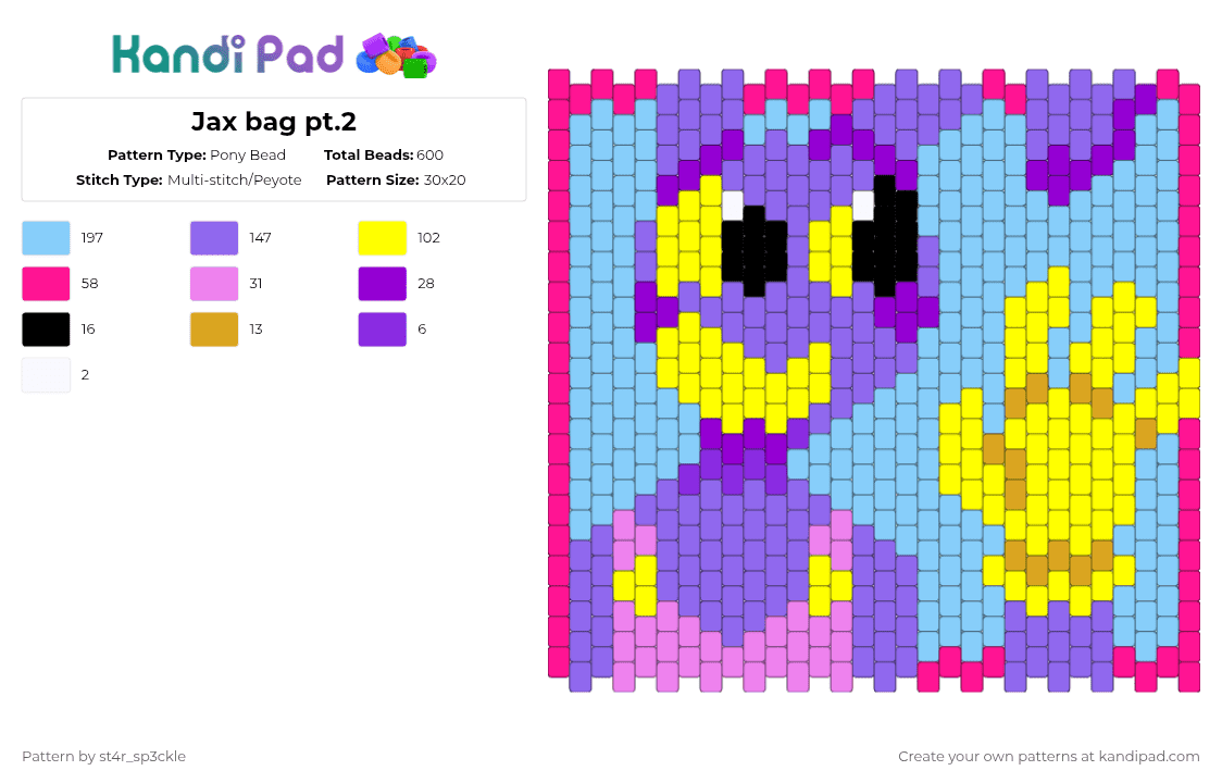 Jax bag pt.2 - Pony Bead Pattern by st4r_sp3ckle on Kandi Pad - light blue,purple