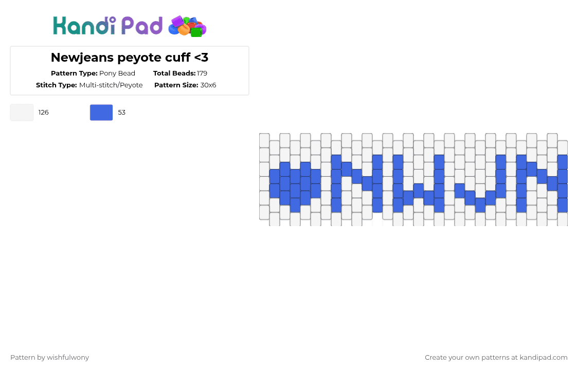 Newjeans peyote cuff - Pony Bead Pattern by wishfulwony on Kandi Pad - white,blue