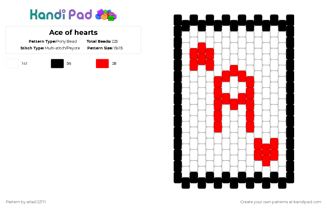 Ace of hearts - Pony Bead Pattern by atlas122711 on Kandi Pad - ace,card,white,cotdcardgames
