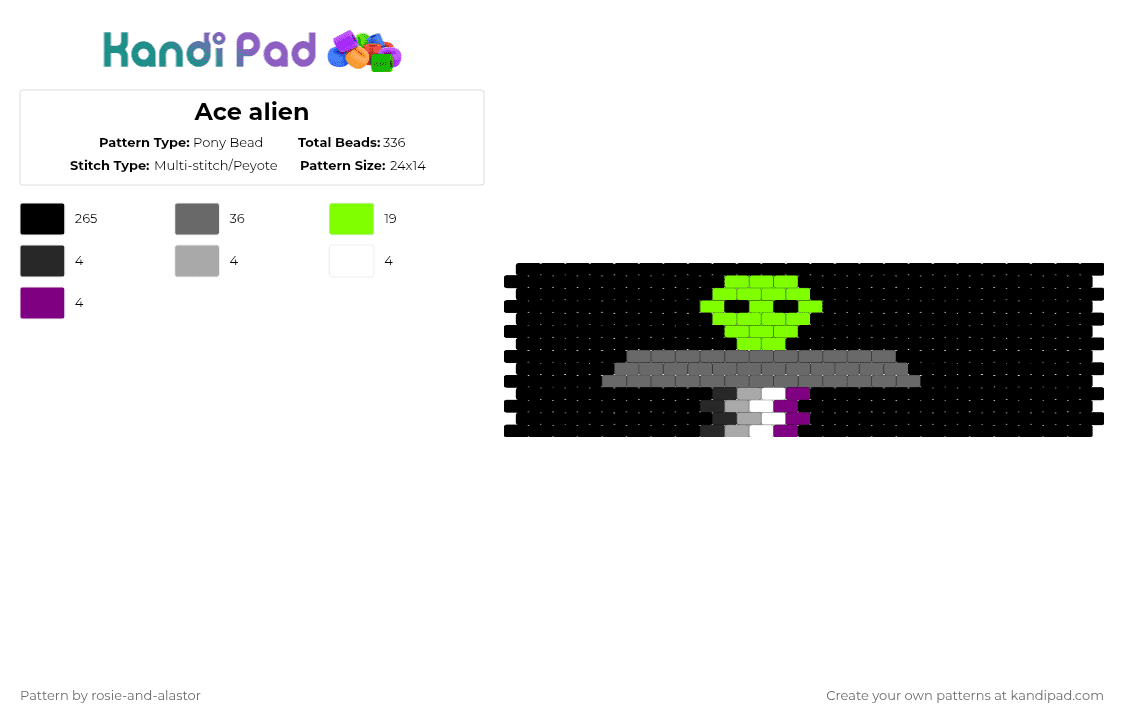 Ace alien - Pony Bead Pattern by rosie-and-alastor on Kandi Pad - black,green,gray