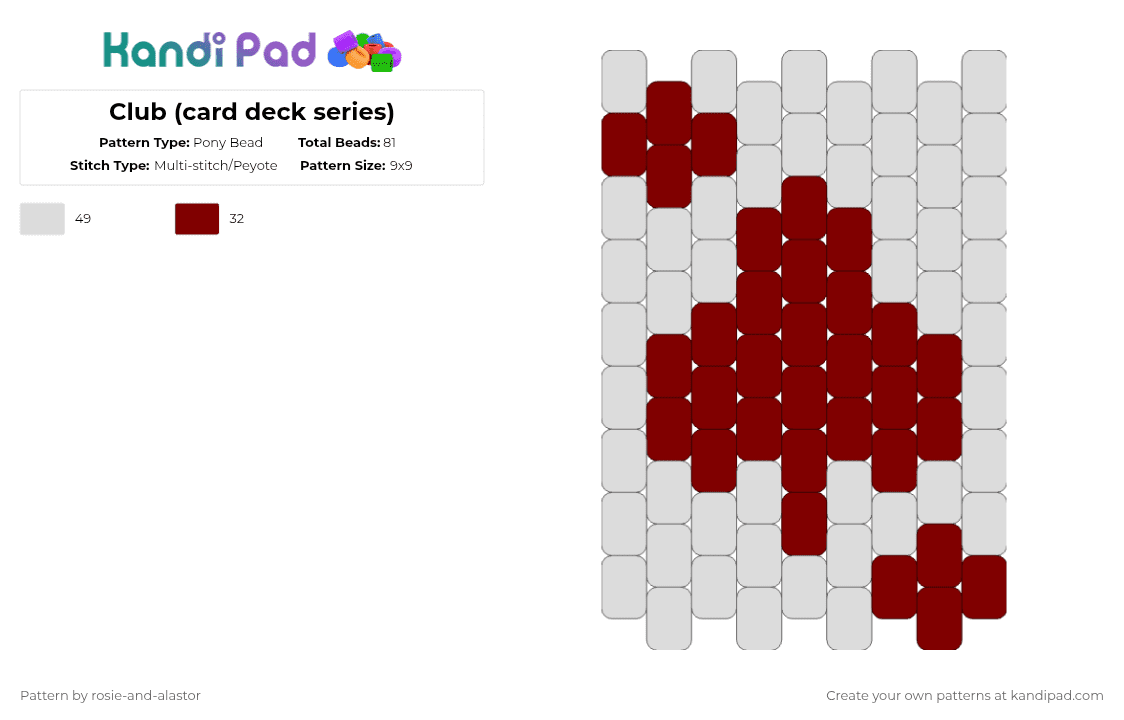 Club (card deck series) - Pony Bead Pattern by rosie-and-alastor on Kandi Pad - brown,white