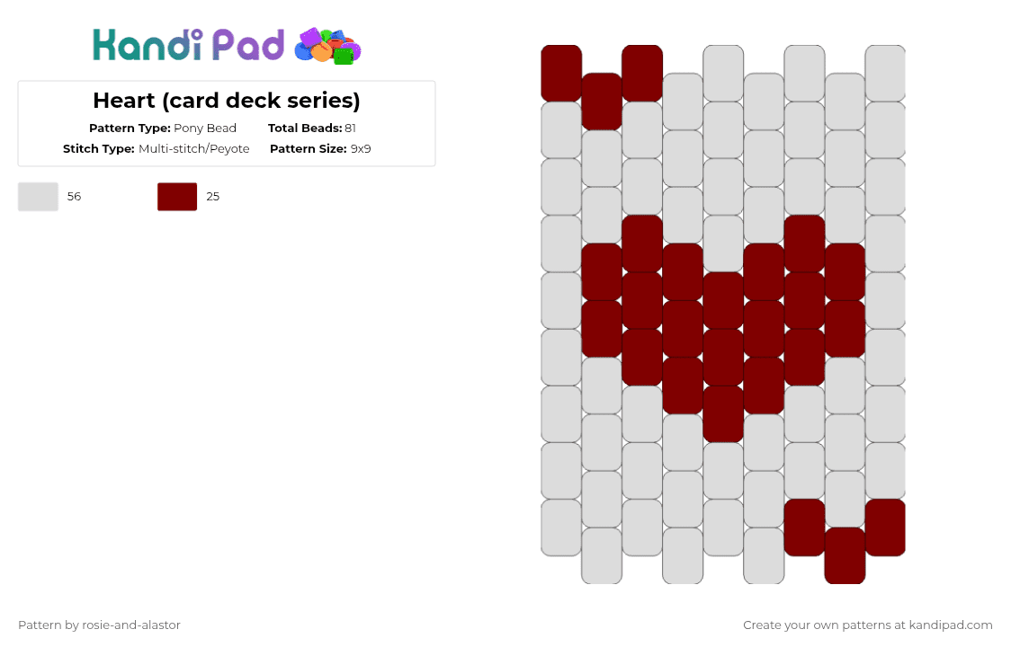 Heart (card deck series) - Pony Bead Pattern by rosie-and-alastor on Kandi Pad - brown,white