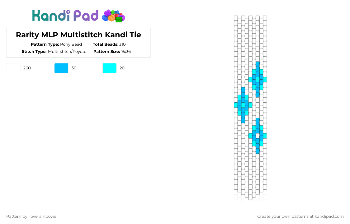 Rarity MLP Multistitch Kandi Tie - Pony Bead Pattern by iloverainbows on Kandi Pad - white