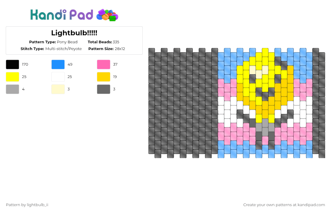 Lightbulb!!!!! - Pony Bead Pattern by lightbulb_ii on Kandi Pad - black,light blue,yellow,pink,ii,osc,inanimateinsanity