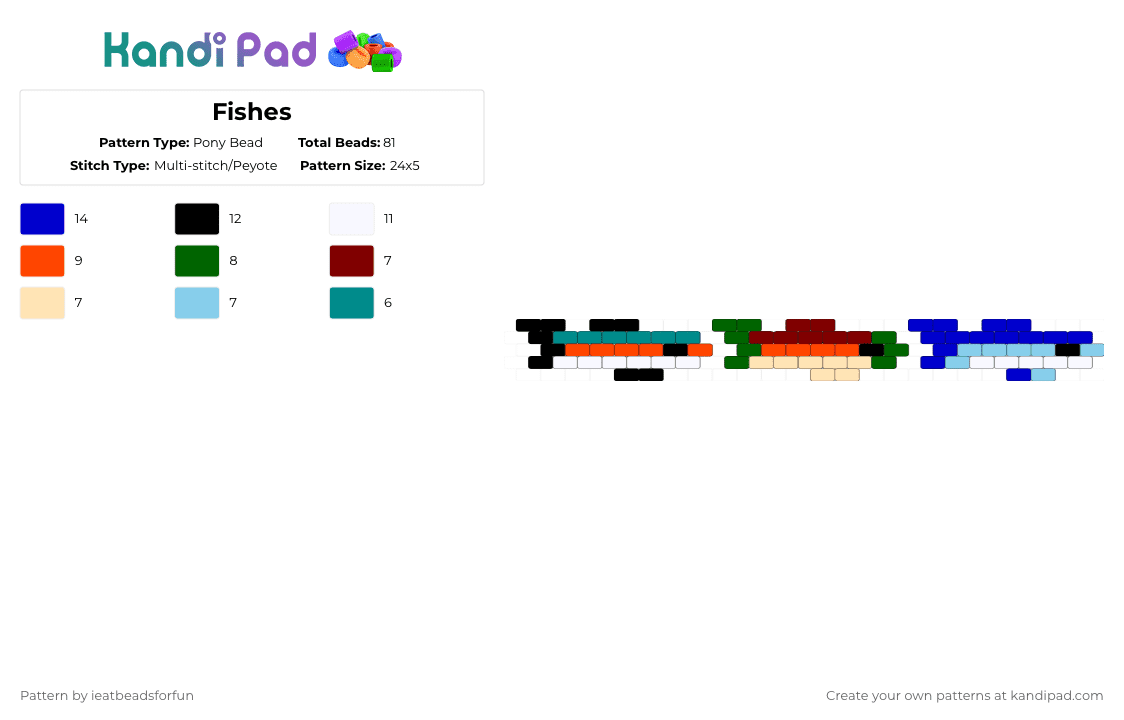 Fishes - Pony Bead Pattern by ieatbeadsforfun on Kandi Pad - red,green,purple