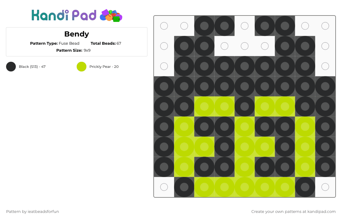 Bendy - Fuse Bead Pattern by ieatbeadsforfun on Kandi Pad - black,green