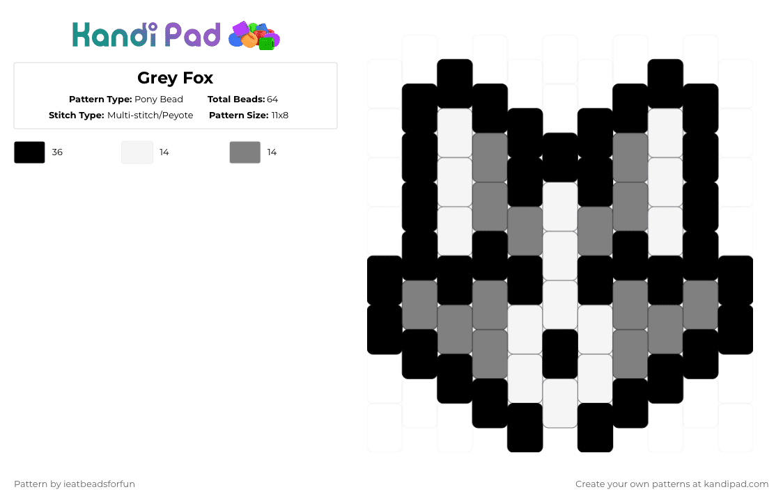 Grey Fox - Pony Bead Pattern by ieatbeadsforfun on Kandi Pad - white,gray
