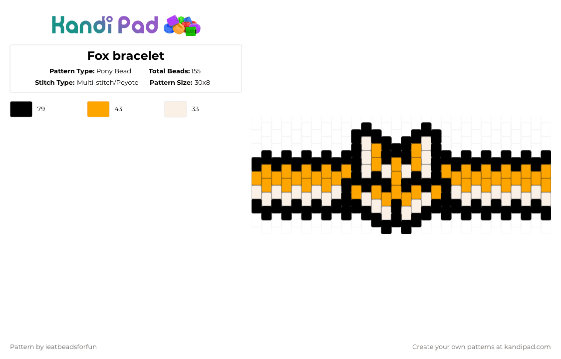 Fox bracelet - Pony Bead Pattern by ieatbeadsforfun on Kandi Pad - white,orange