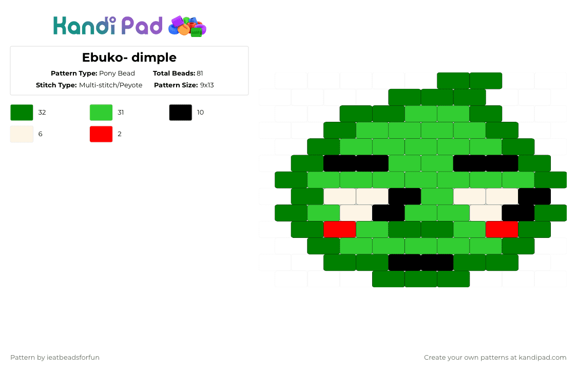 Ebuko- dimple - Pony Bead Pattern by ieatbeadsforfun on Kandi Pad - green