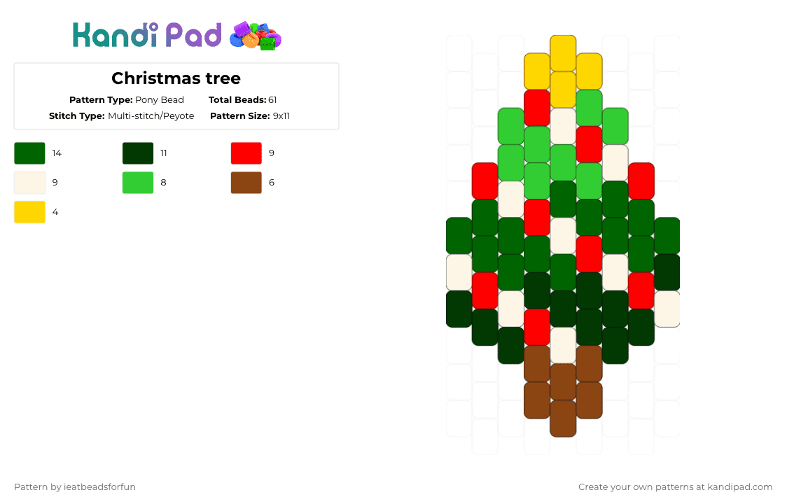 Christmas tree - Pony Bead Pattern by ieatbeadsforfun on Kandi Pad - red,green