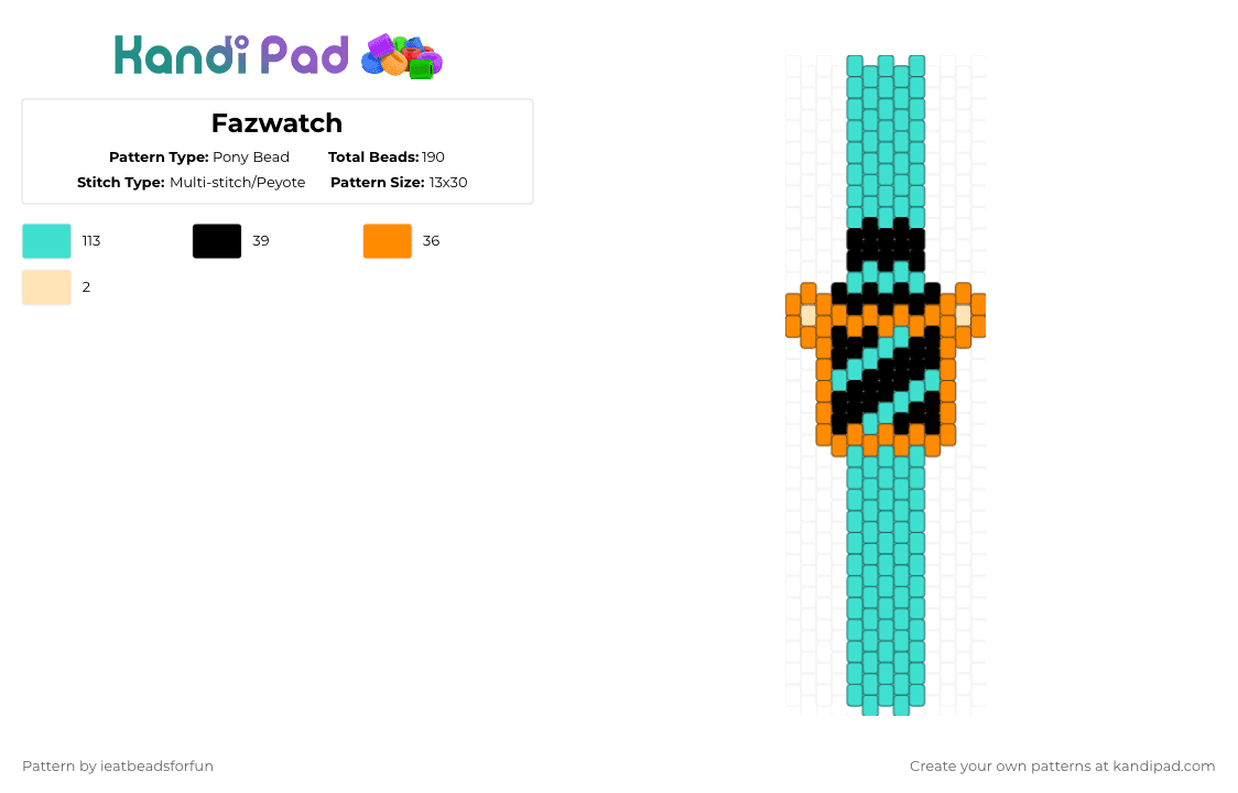 Fazwatch - Pony Bead Pattern by ieatbeadsforfun on Kandi Pad - light blue