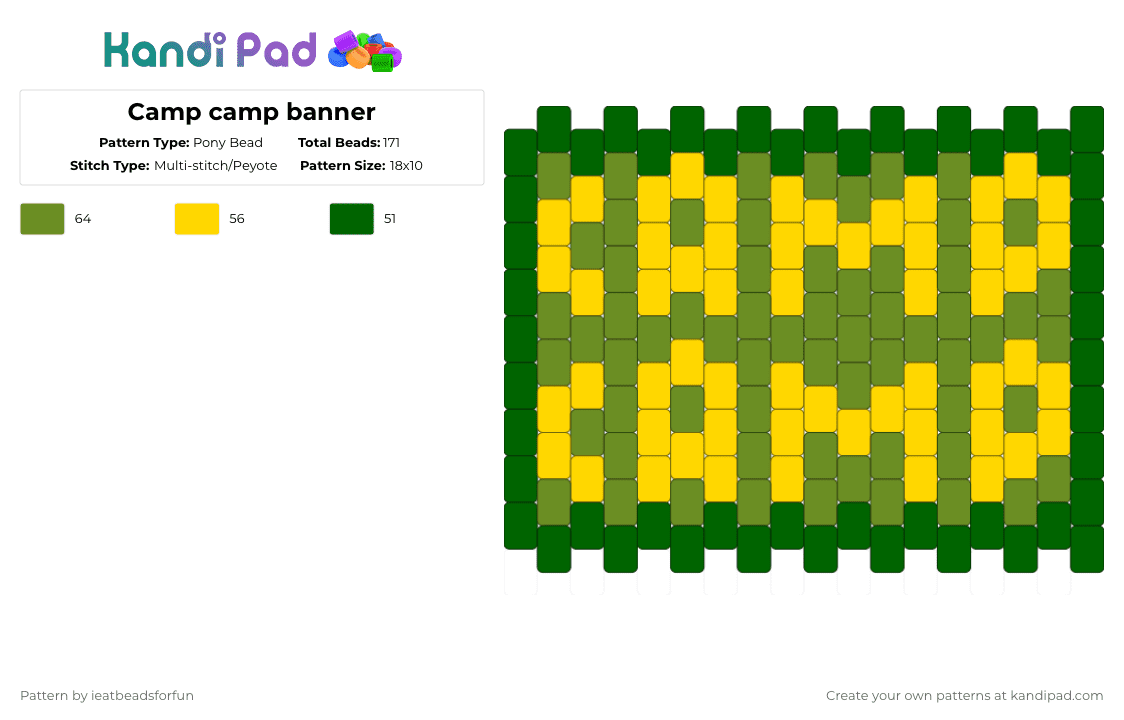 Camp camp banner - Pony Bead Pattern by ieatbeadsforfun on Kandi Pad - camp camp,animation,banner,logo,text,yellow,green