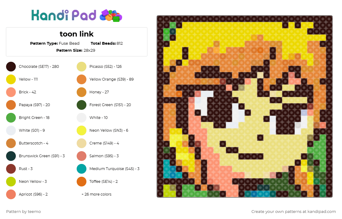 toon link - Fuse Bead Pattern by teemo on Kandi Pad - brown,yellow,orange