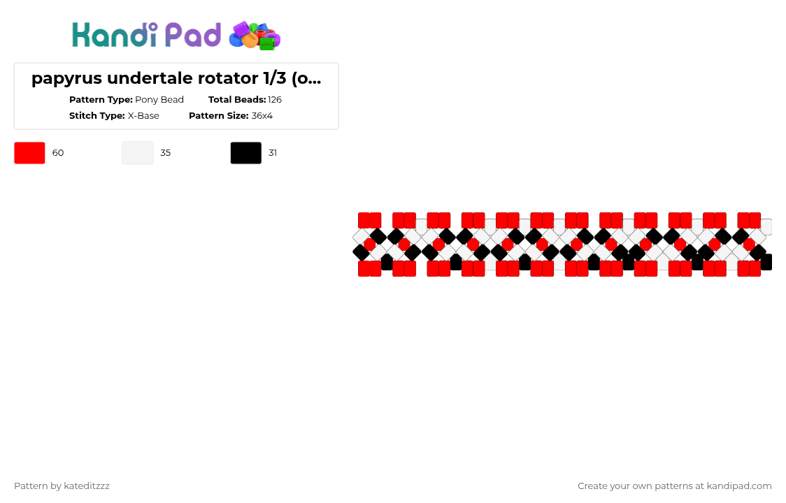 papyrus undertale rotator 1/3 (others are not posted) - Pony Bead Pattern by kateditzzz on Kandi Pad - red,white,undertale,rotator,cuff,game,skeleton