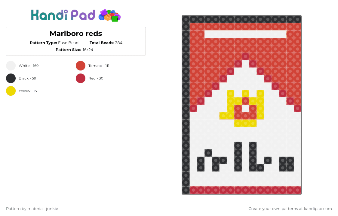 Marlboro reds - Fuse Bead Pattern by material_junkie on Kandi Pad - marlboro,cigarettes,smoking,red