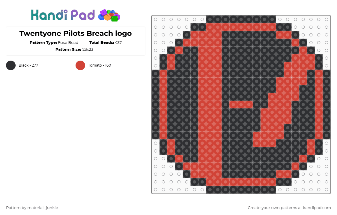 Twentyone Pilots Breach logo - Fuse Bead Pattern by material_junkie on Kandi Pad - black,red
